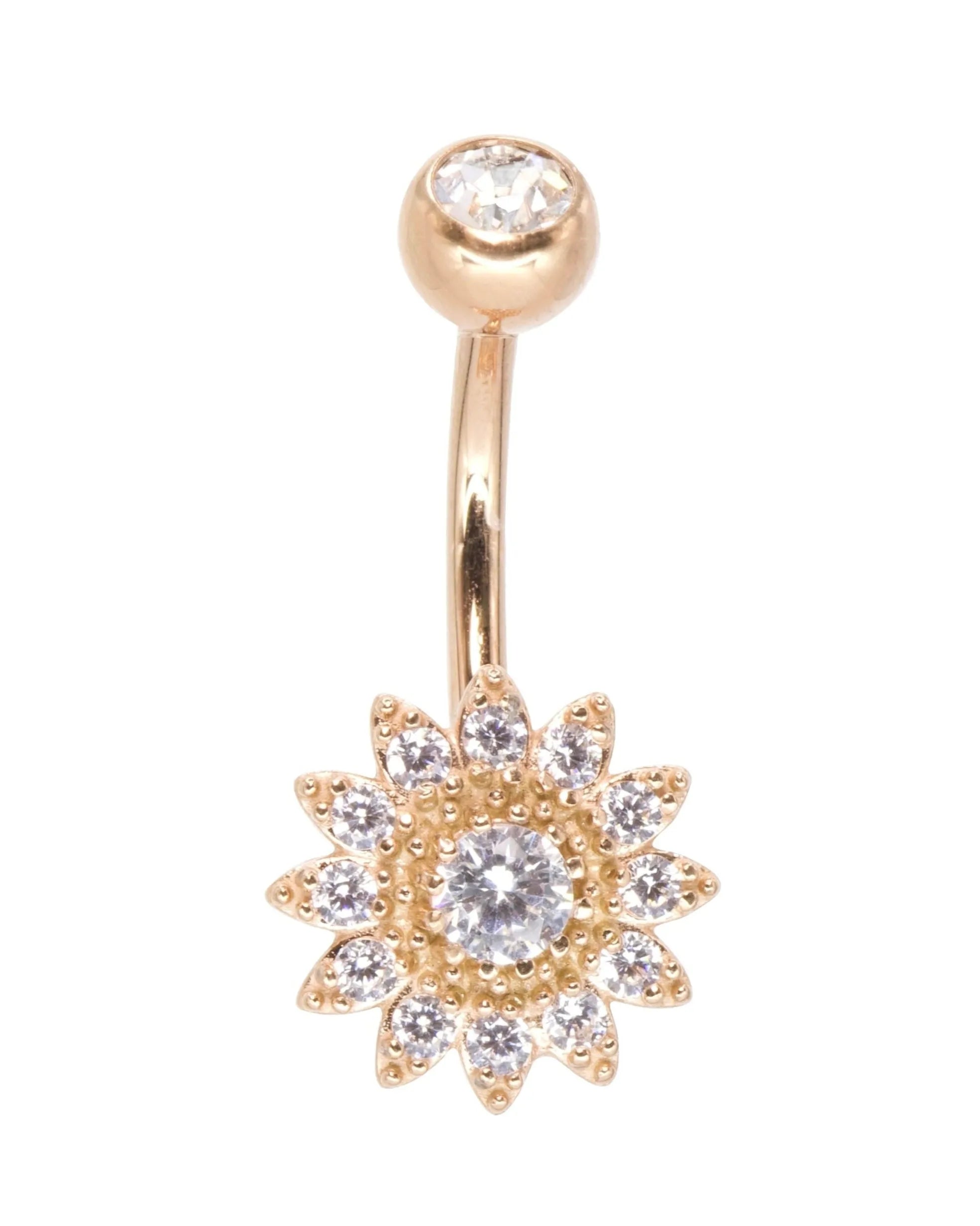 Surgical Steel Belly Button Ring - Dainty Crystal Flower
