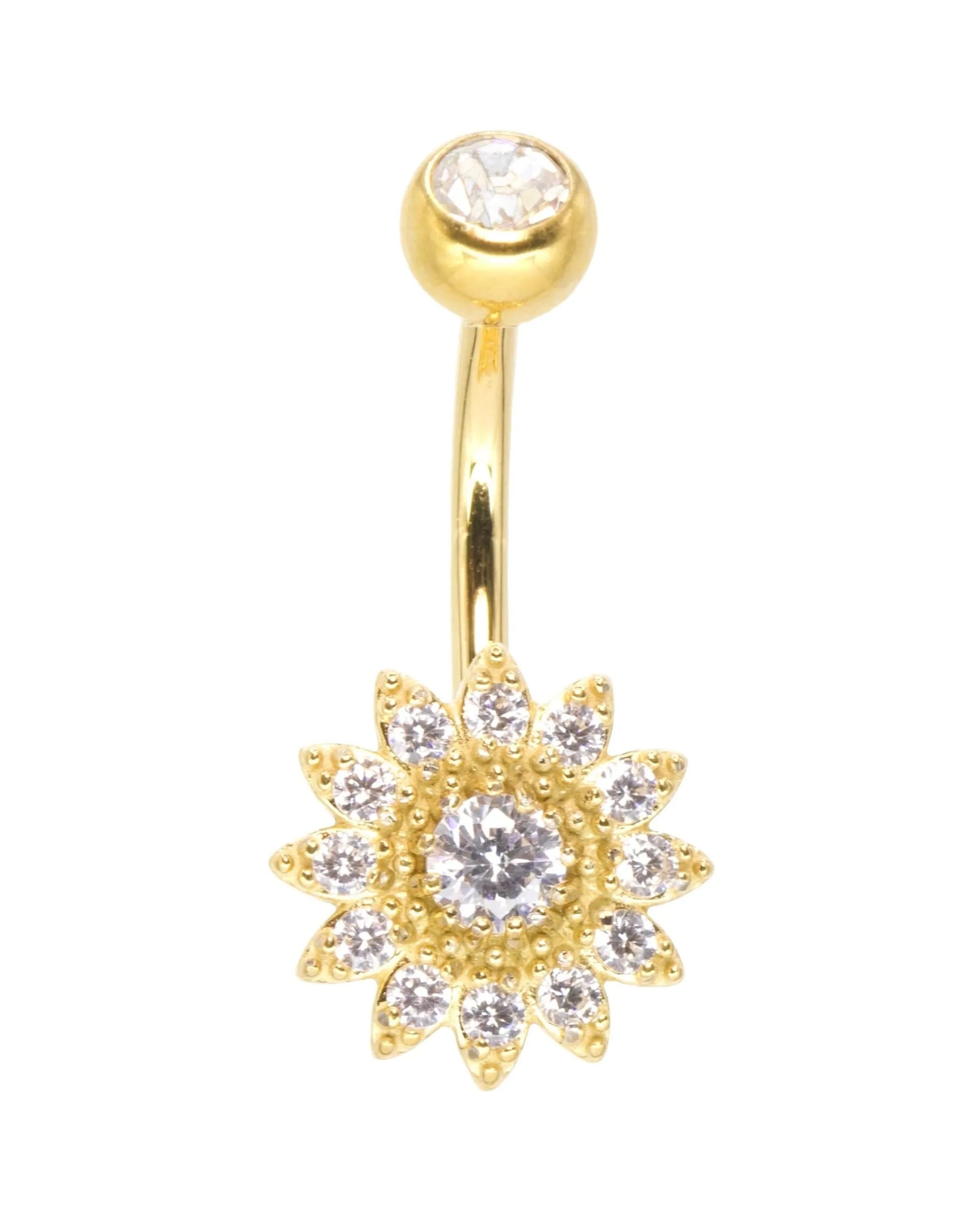 Surgical Steel Belly Button Ring - Dainty Crystal Flower
