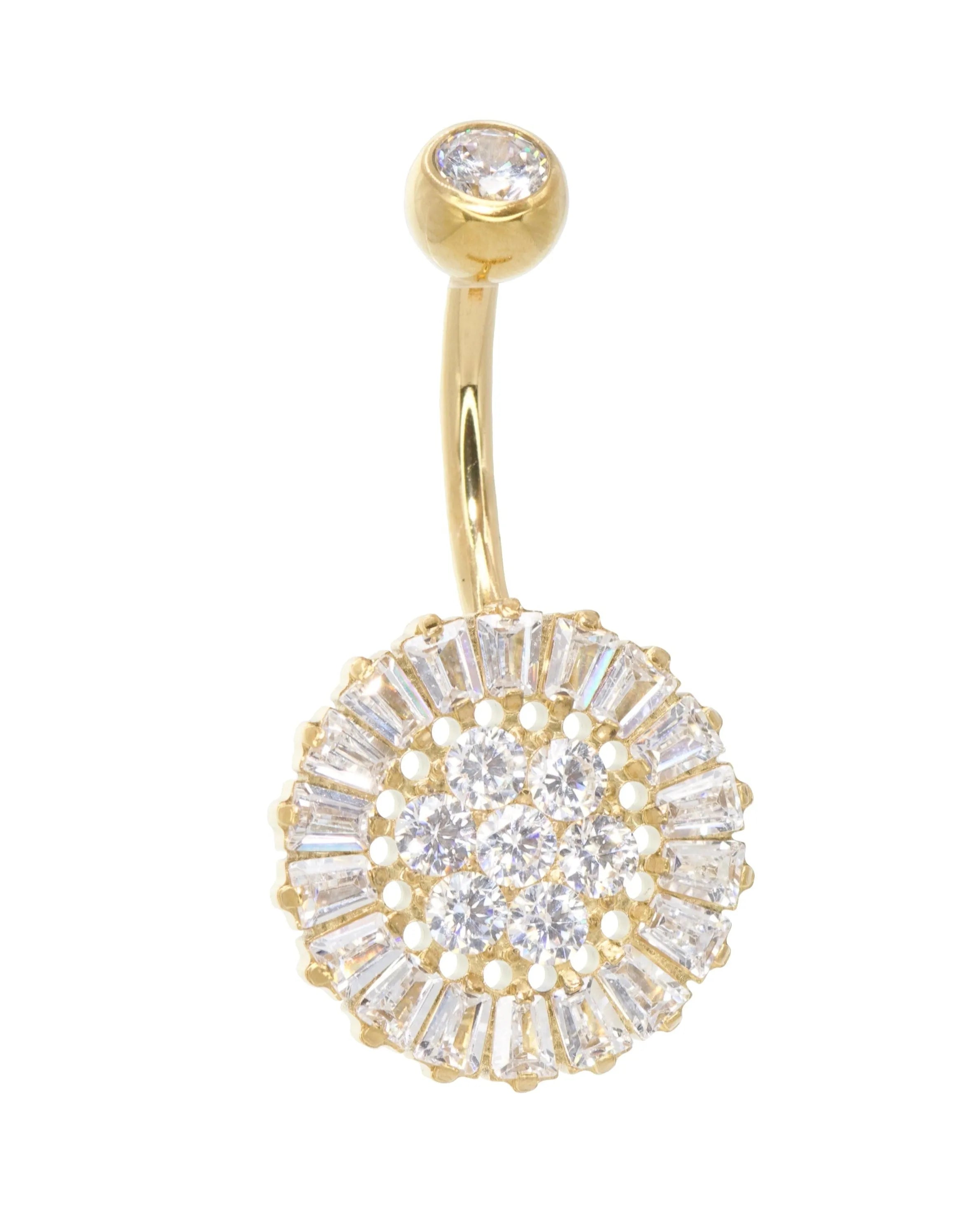 Titanium Belly Button Ring - Elegant Crystal Sun