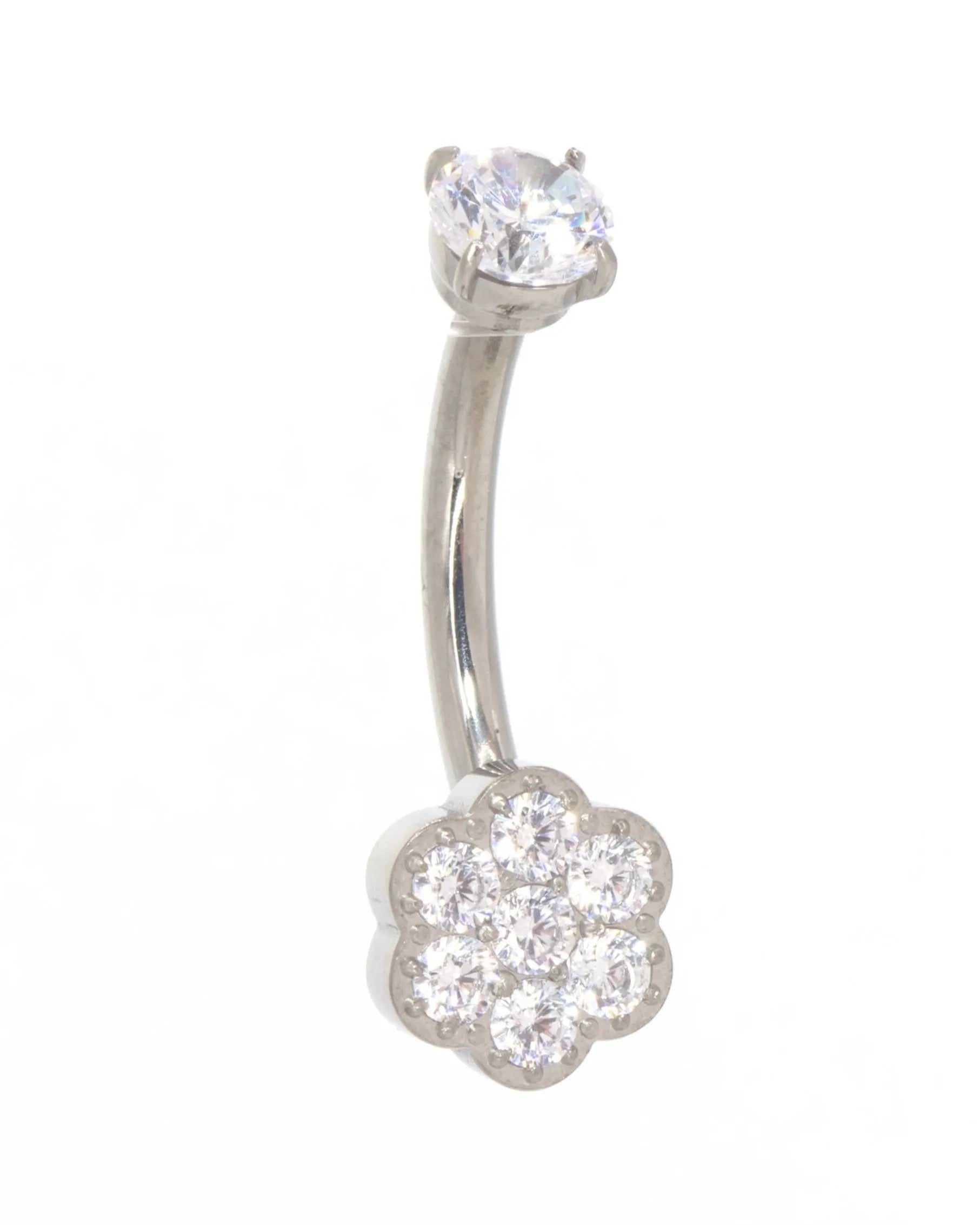 Titanium Belly Button Ring - Mini Crystal Flower