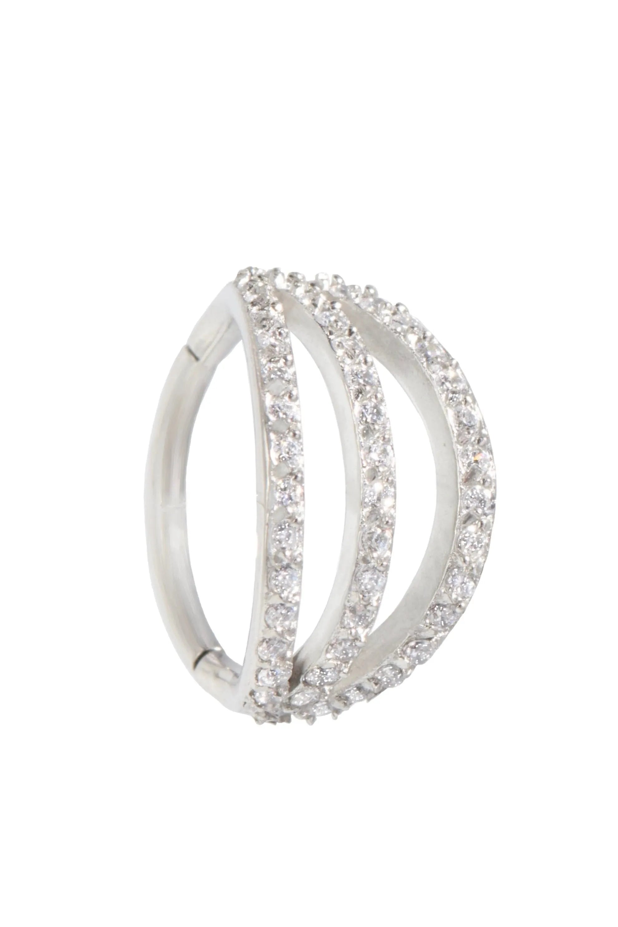 Surgical Steel Clicker Piercing Hoop - 3 Crystal Rows