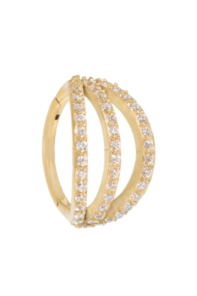 Surgical Steel Clicker Piercing Hoop - 3 Crystal Rows