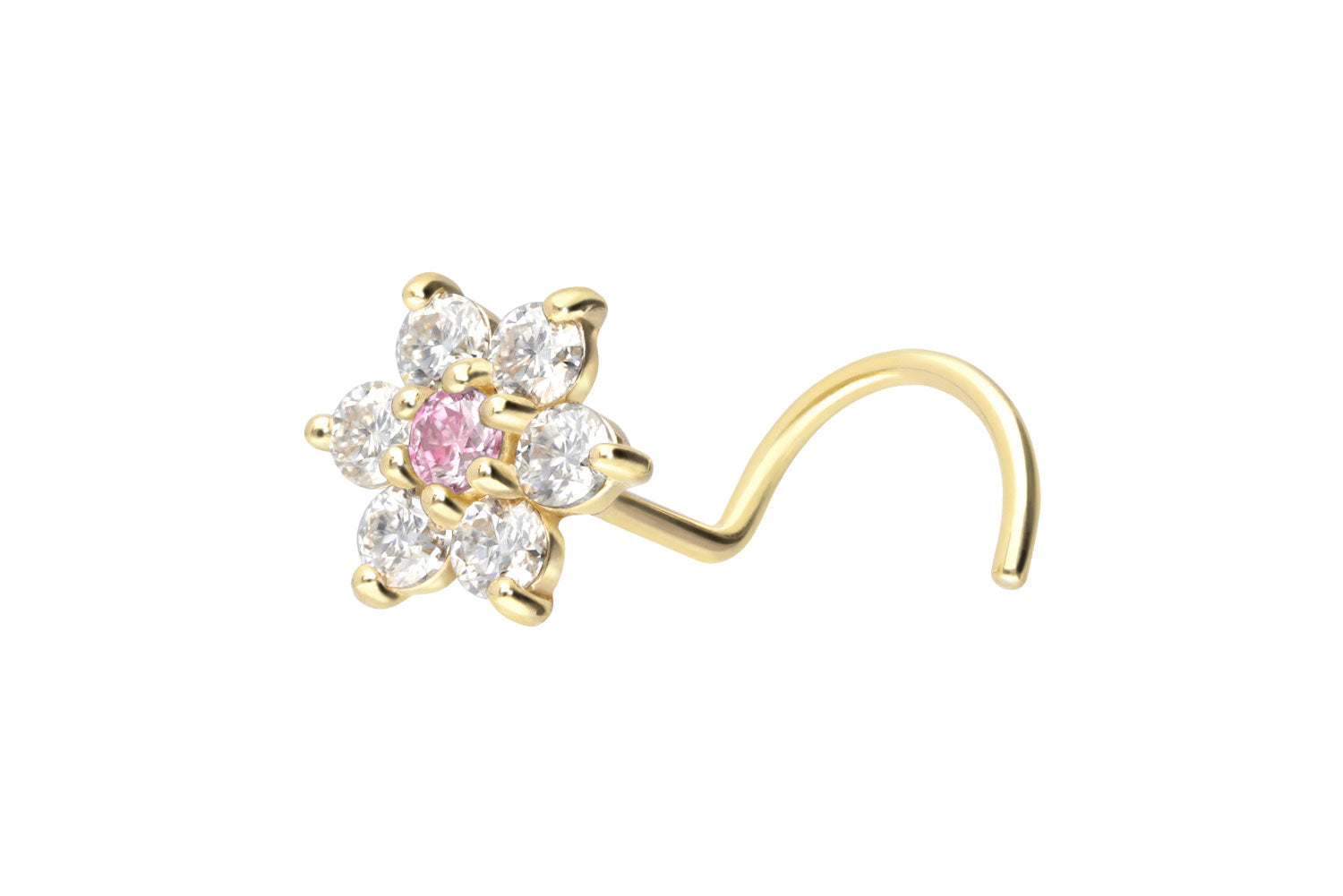 18 karat Gold Nose Ring Corkscrew - Moissanite Flower