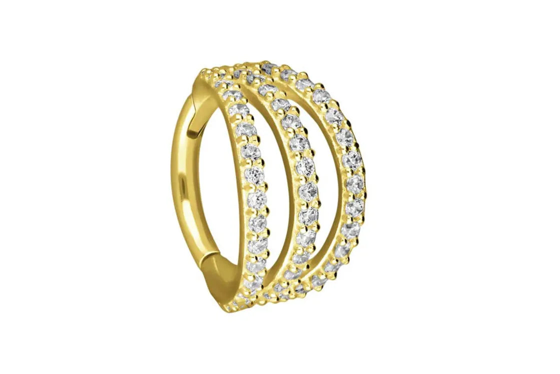 18 Karat Gold - Hinged Piercing Hoop 3 Crystal Rows