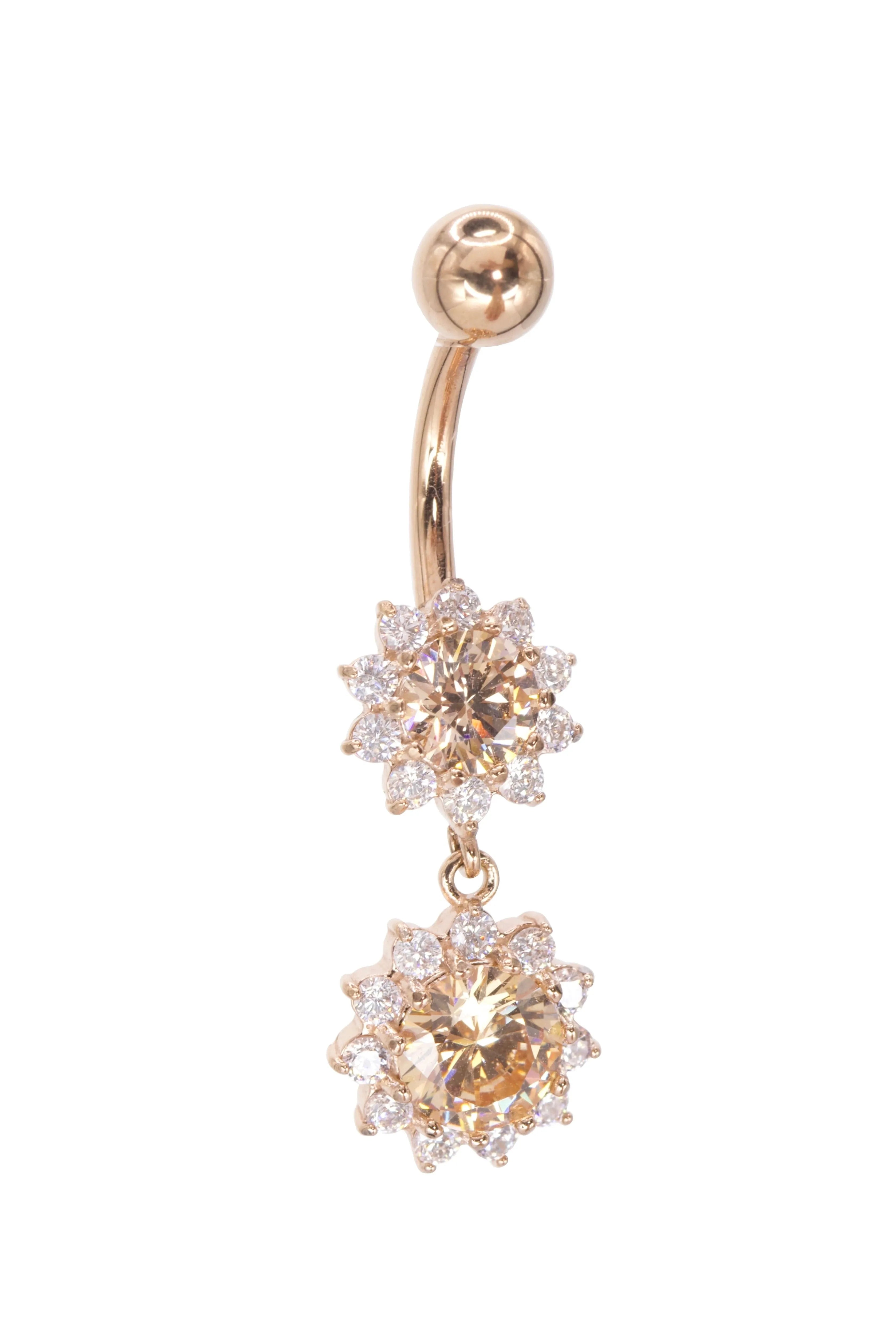 Surgical Steel Belly Button Ring - Dangly Crystal Flower