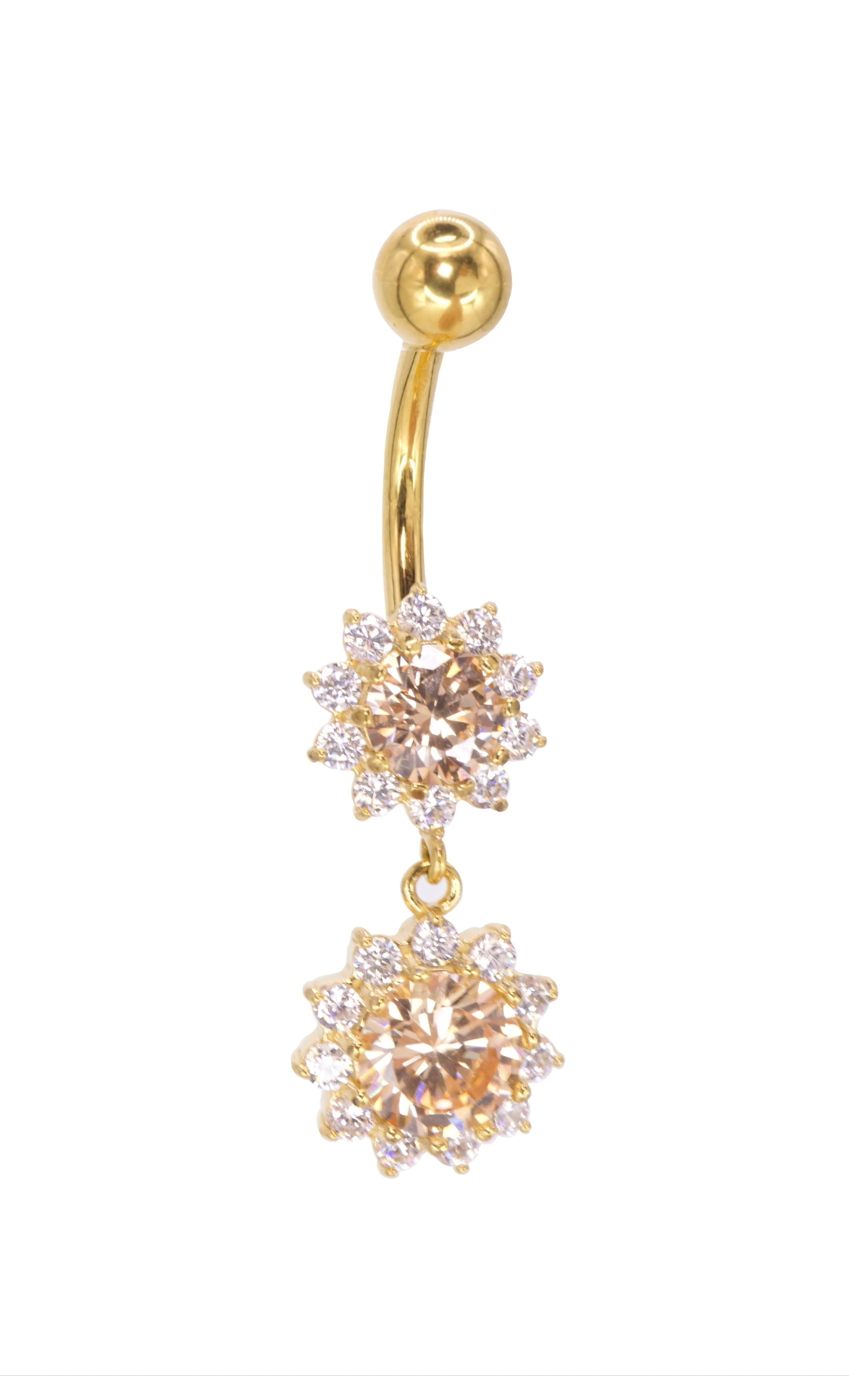 Surgical Steel Belly Button Ring - Dangly Crystal Flower