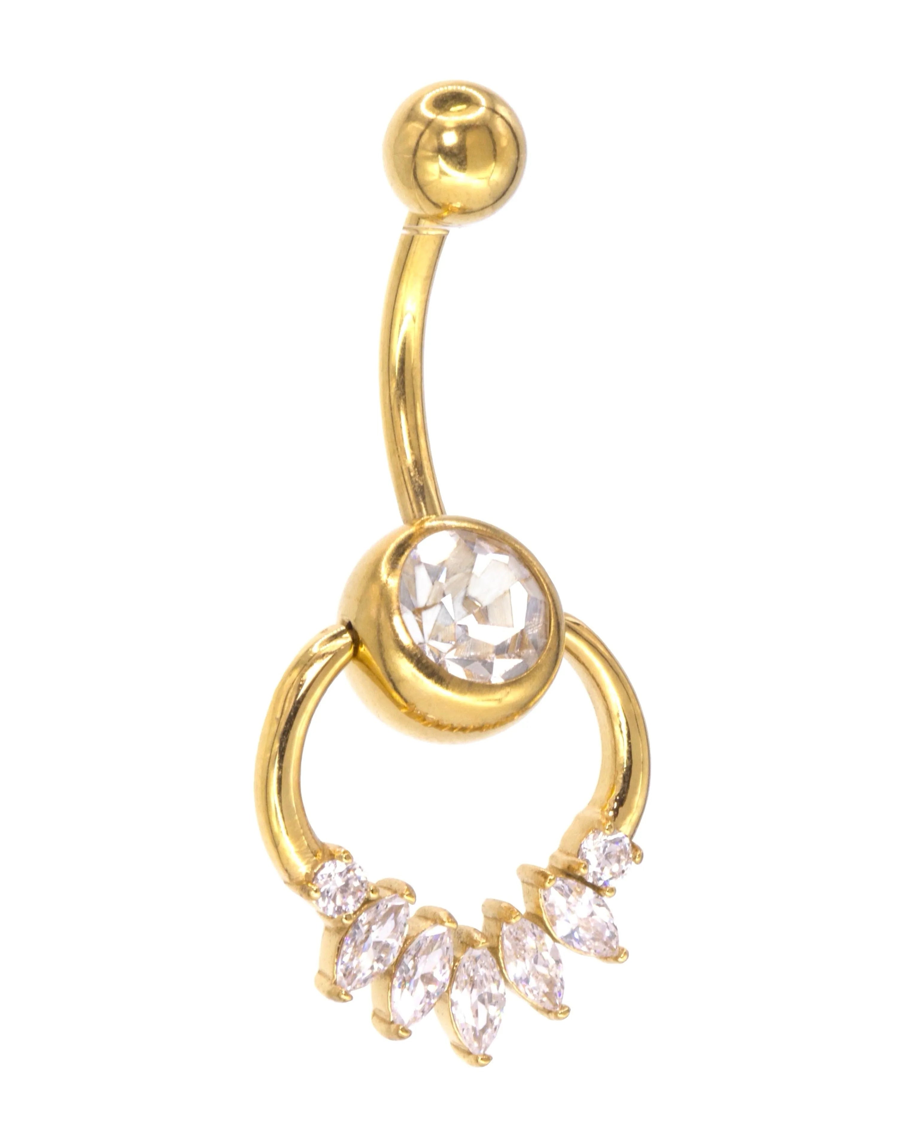 Surgical Steel Belly Button Ring - Dangly Spiky Crystals