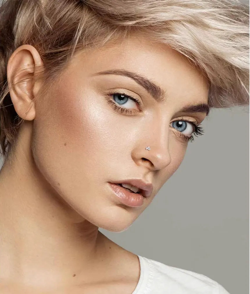 Titanium Nose Ring Corkscrew Stud - Crystal Trinity