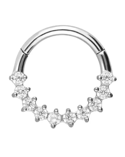 Surgical Steel Clicker Piercing Hoop - 10 Crystals