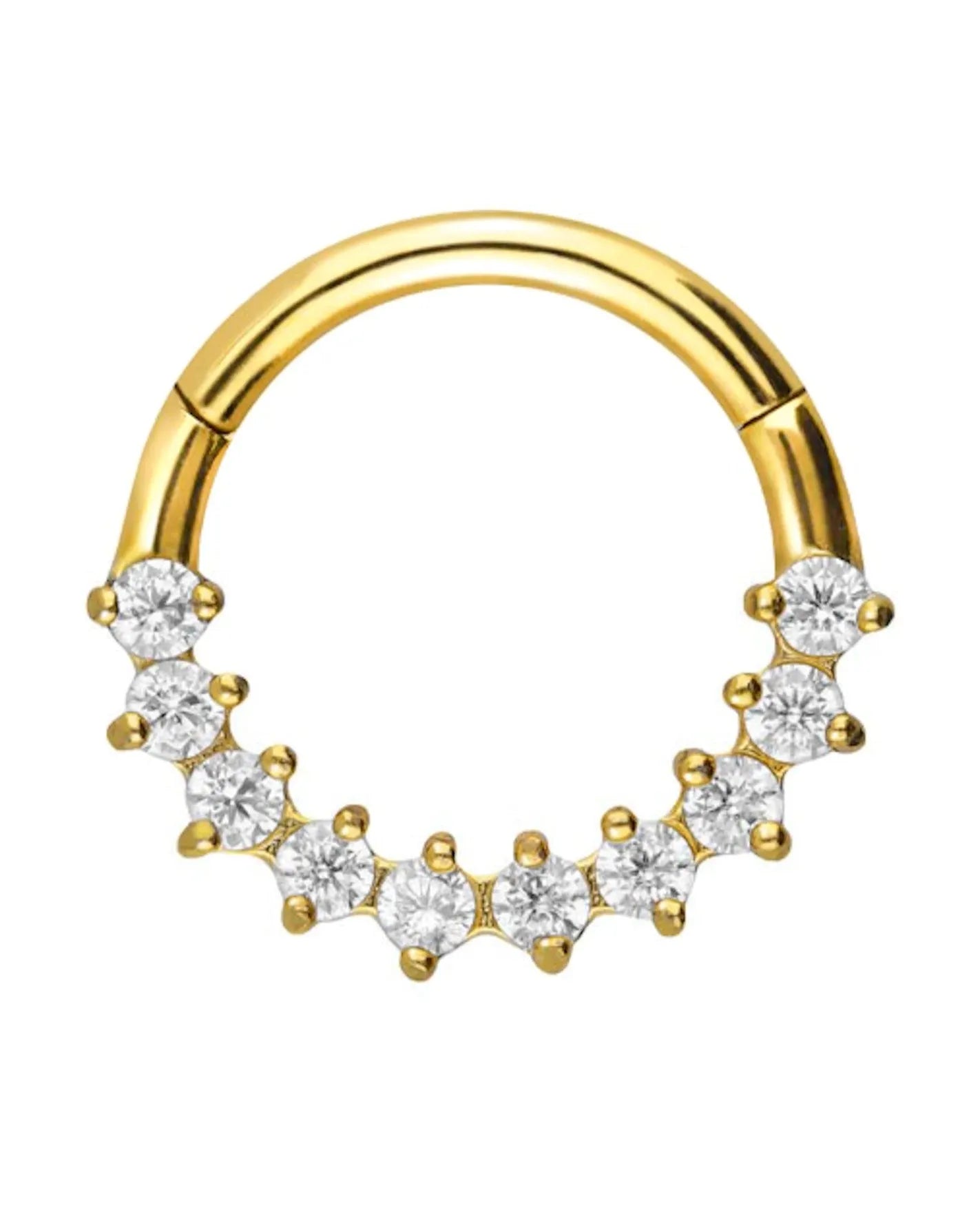 Surgical Steel Clicker Piercing Hoop - 10 Crystals