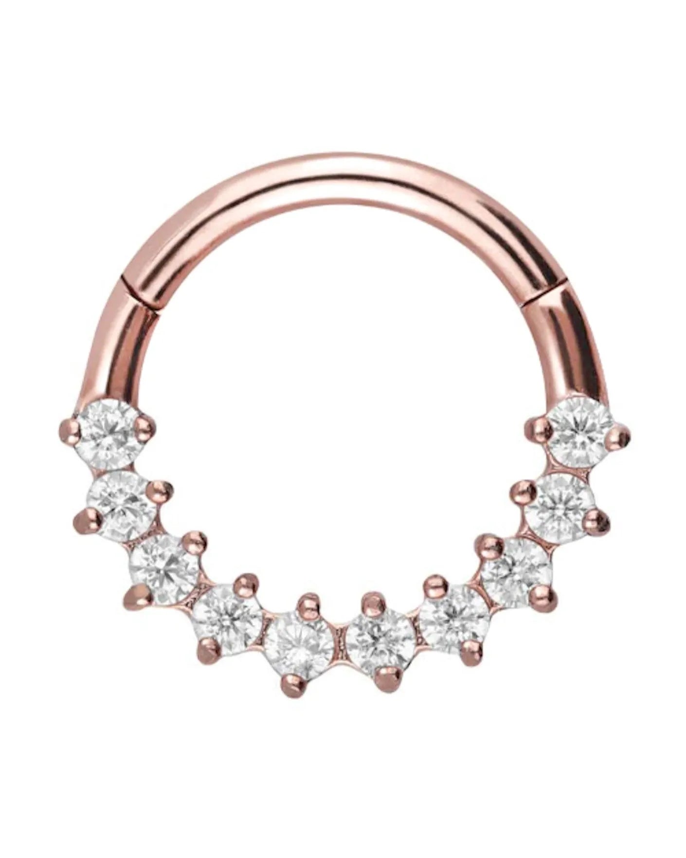 Surgical Steel Clicker Piercing Hoop - 10 Crystals