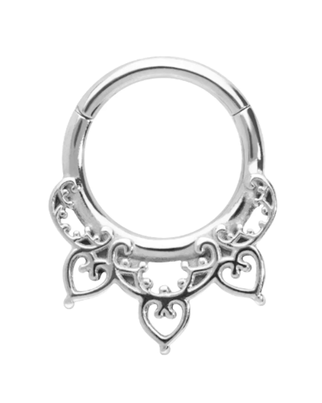 Surgical Steel Clicker Piercing Hoop - Triple Hearts