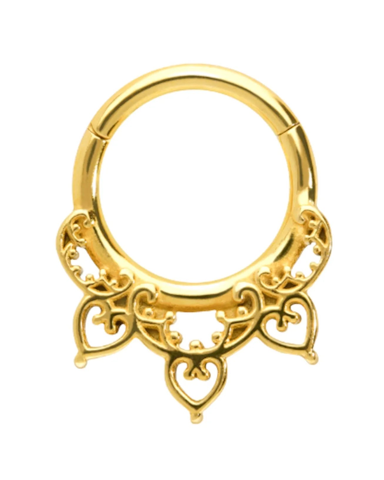 Surgical Steel Clicker Piercing Hoop - Triple Hearts