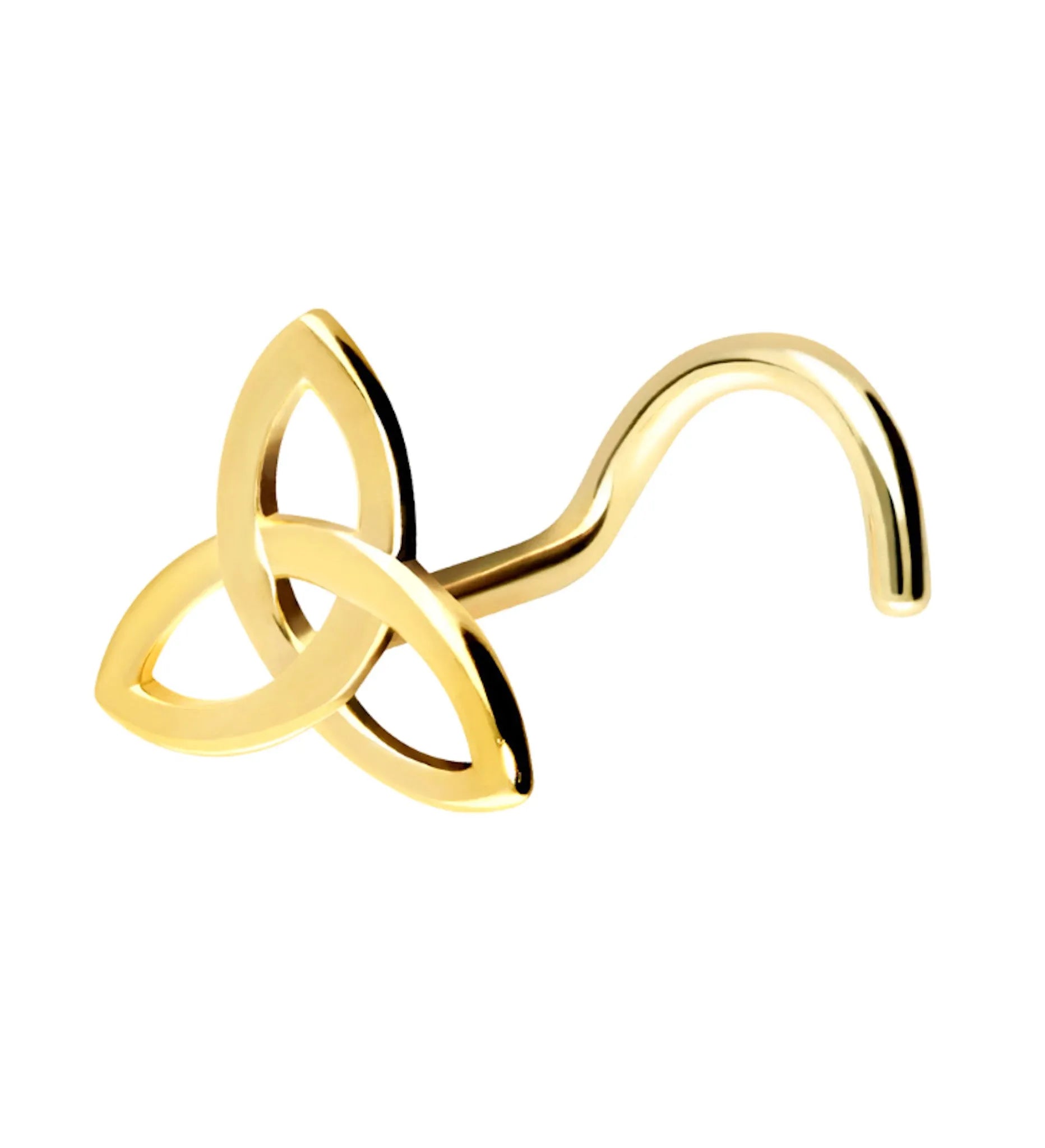 18K Gold Nose Ring Corkscrew - Shiny Triskele