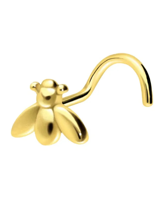 Surgical Steel Nose Ring Corkscrew Stud - Honey Bee