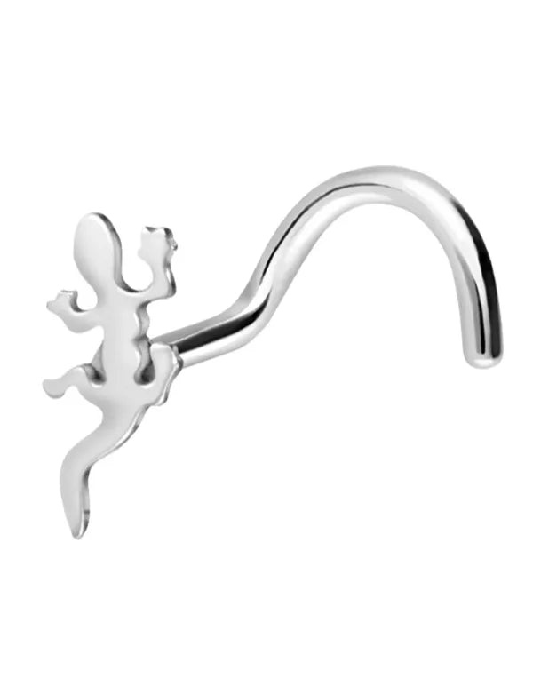 Surgical Steel Nose Ring Corkscrew Stud - Cute Lizard