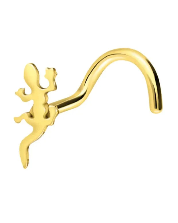 Surgical Steel Nose Ring Corkscrew Stud - Cute Lizard