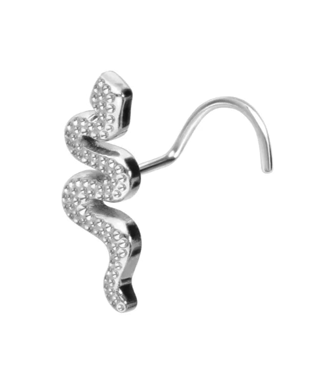 Titanium Nose Ring Corkscrew Stud - Textured Snake