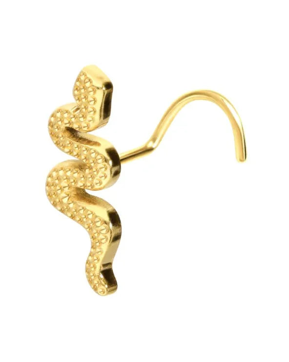 Titanium Nose Ring Corkscrew Stud - Textured Snake