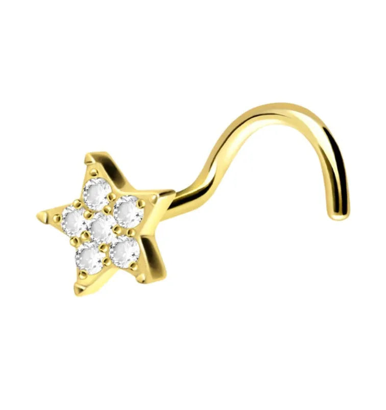 Titanium Nose Ring Corkscrew Stud - Sparkly Star