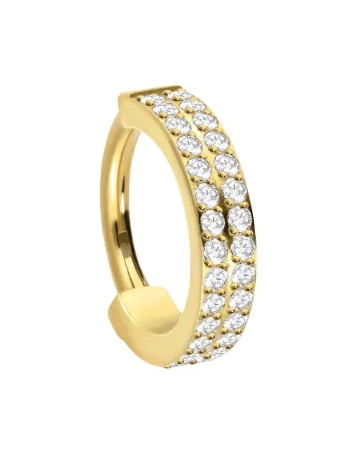 Titanium Clicker Piercing Hoop - Double Crystal Row