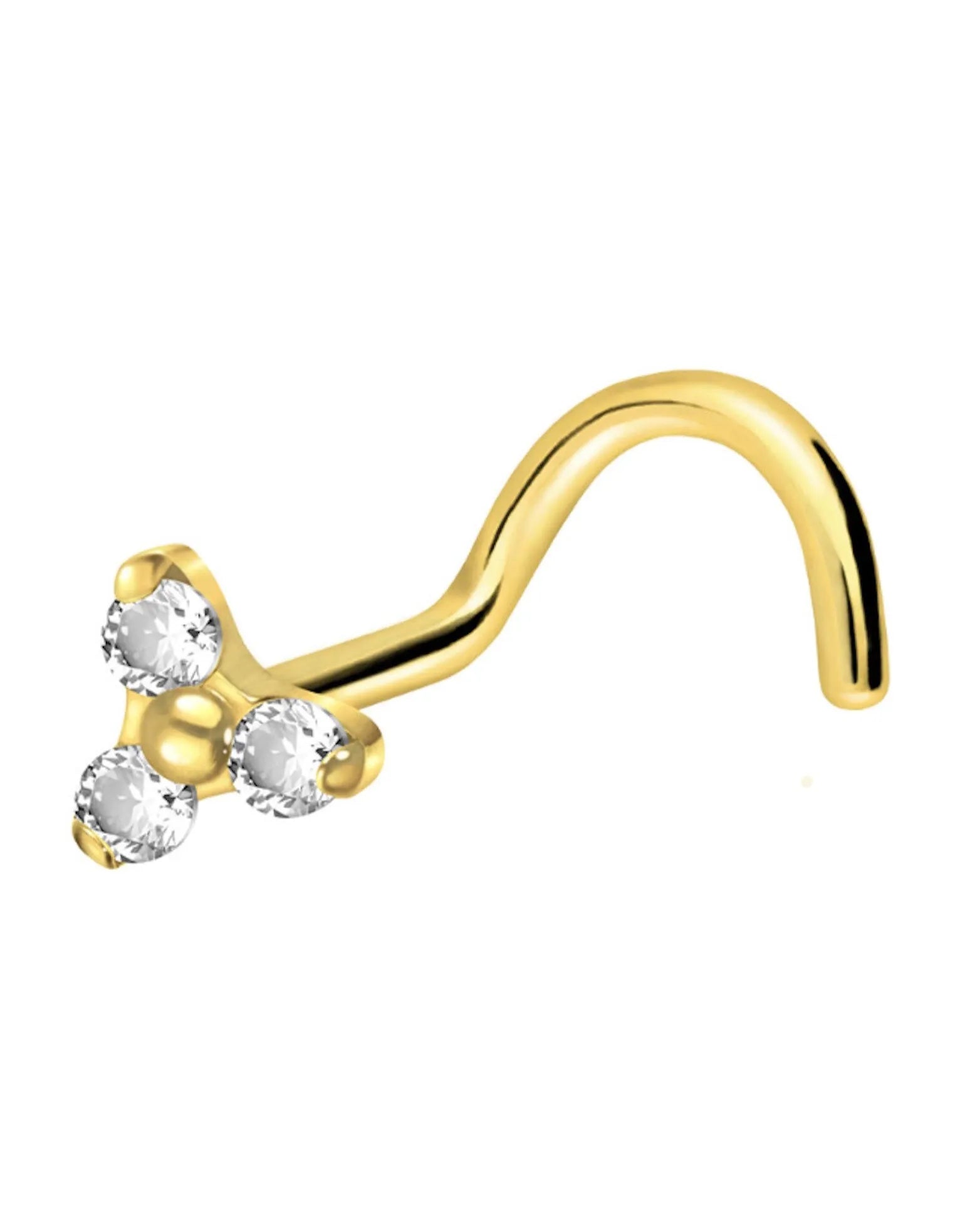 Titanium Nose Ring Corkscrew Stud - Crystal Trinity