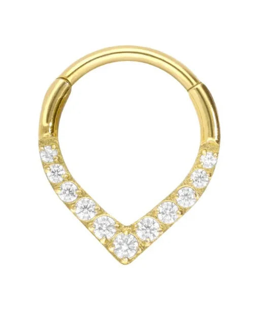 Titanium Clicker Piercing Hoop - Elegant Pointed Crystals