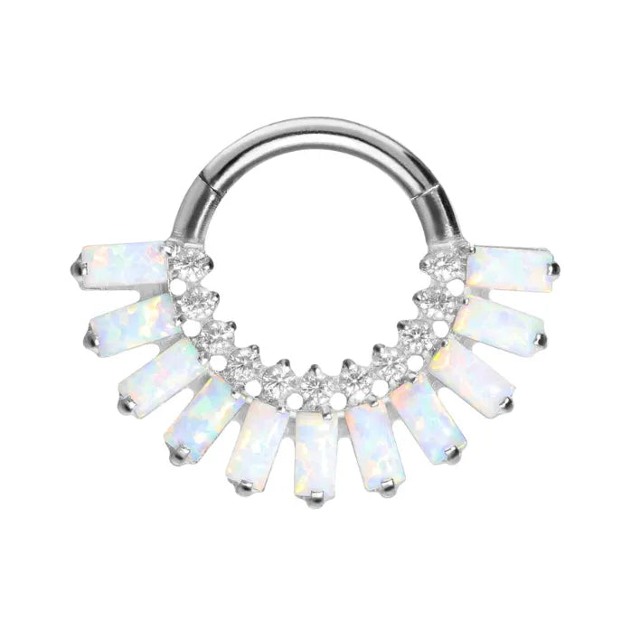 Titanium Clicker Piercing Hoop - Extravagant Opal Design