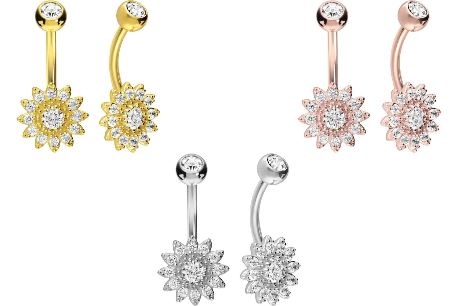 Surgical Steel Belly Button Ring - Dainty Crystal Flower