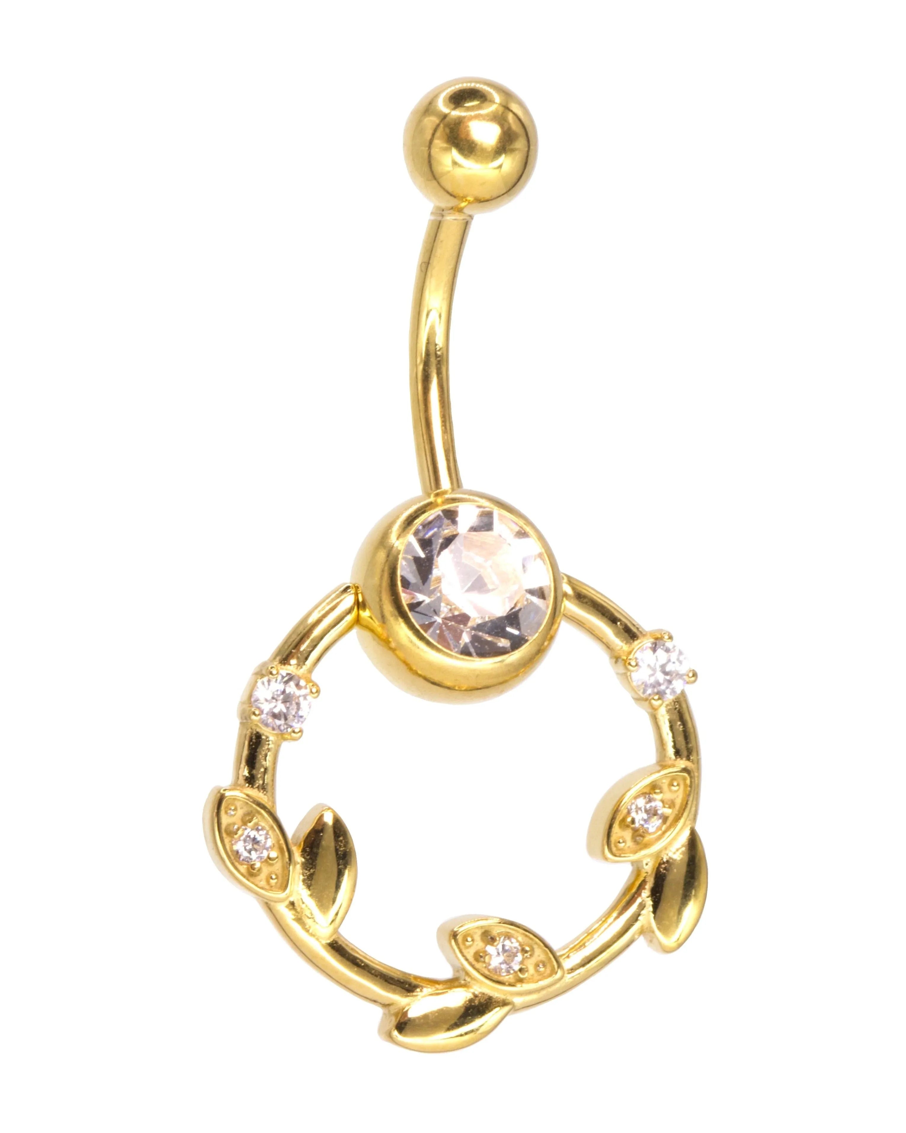 Surgical Steel Belly Button Ring - Dangly Crystal Vine