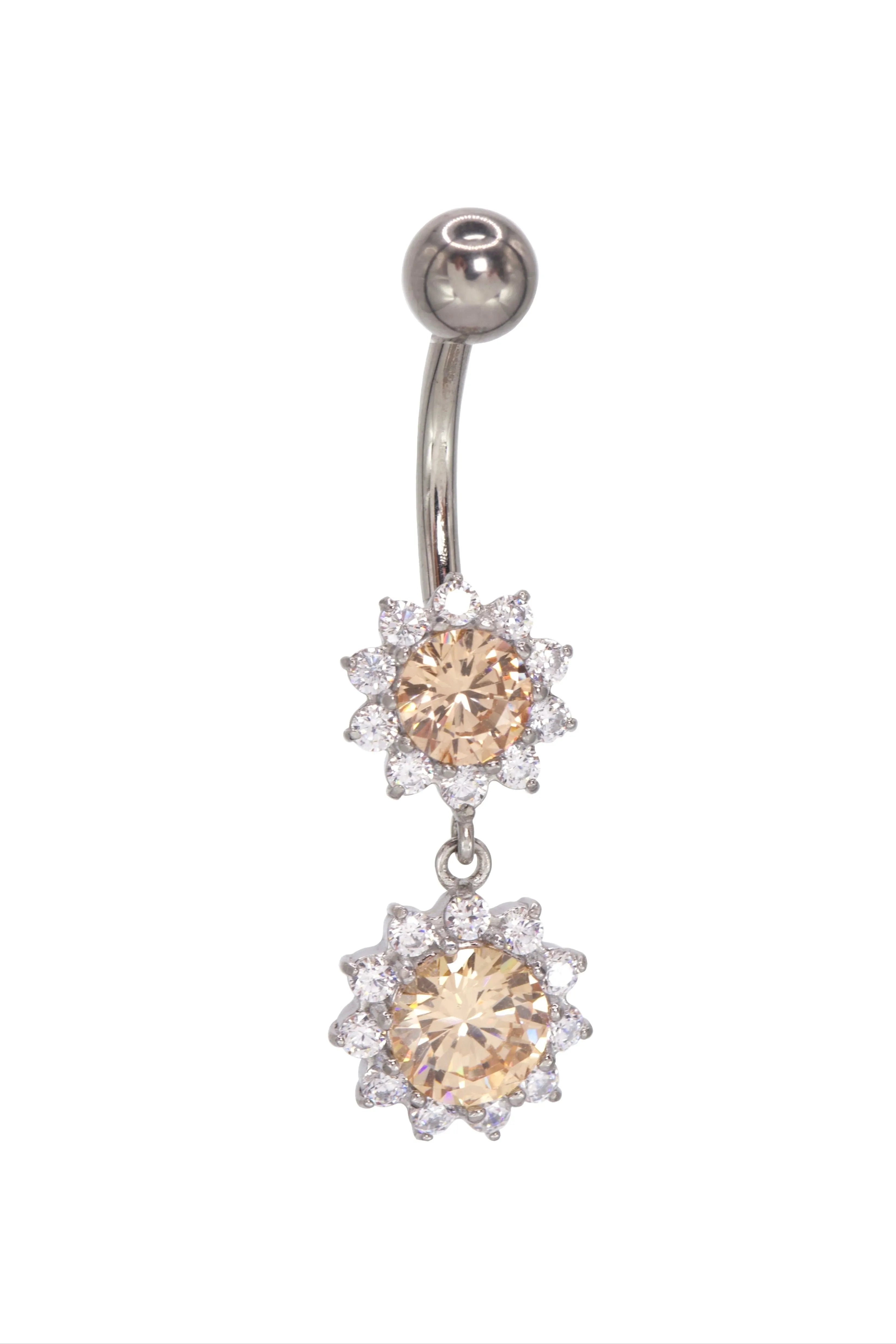 Surgical Steel Belly Button Ring - Dangly Crystal Flower