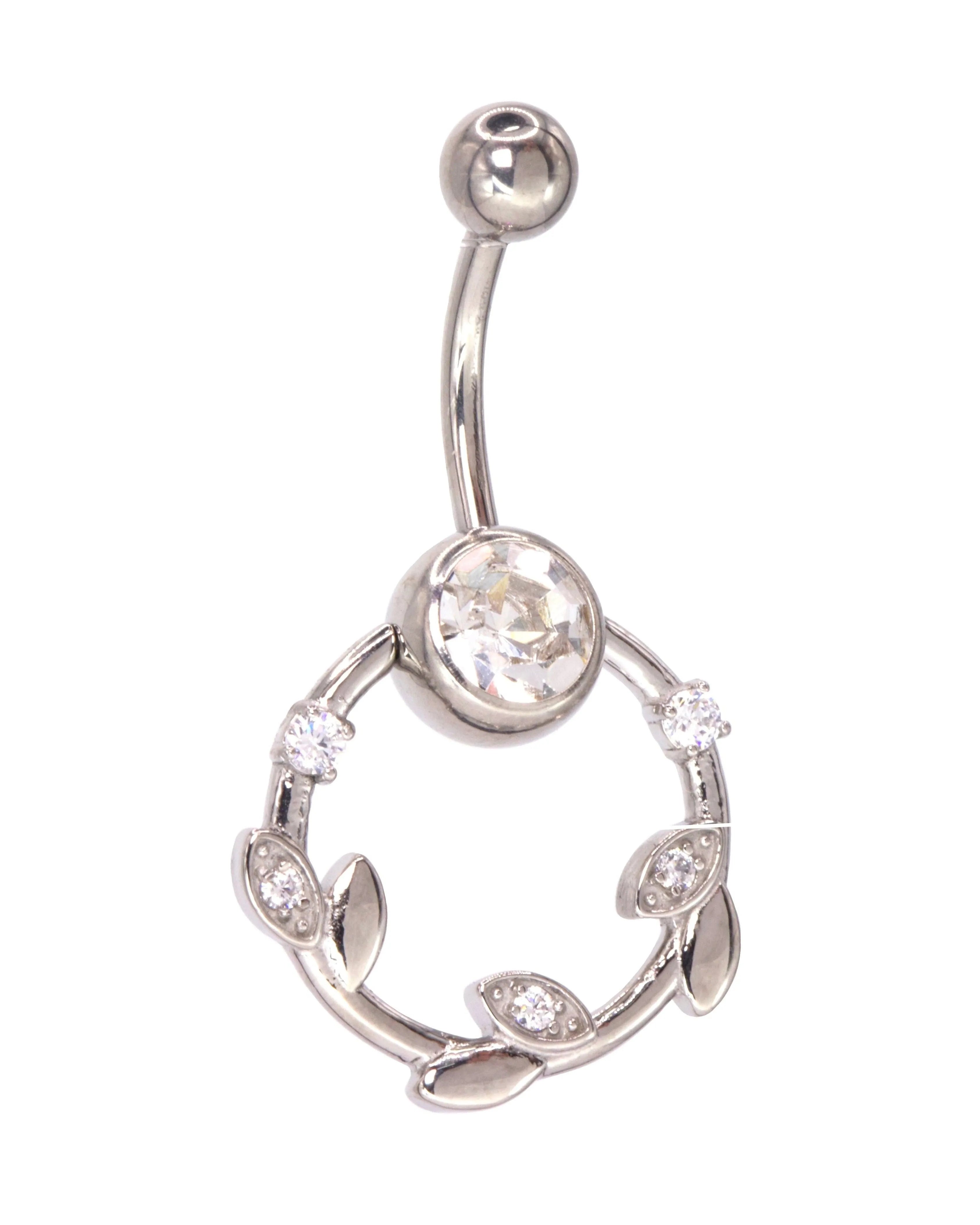Surgical Steel Belly Button Ring - Dangly Crystal Vine