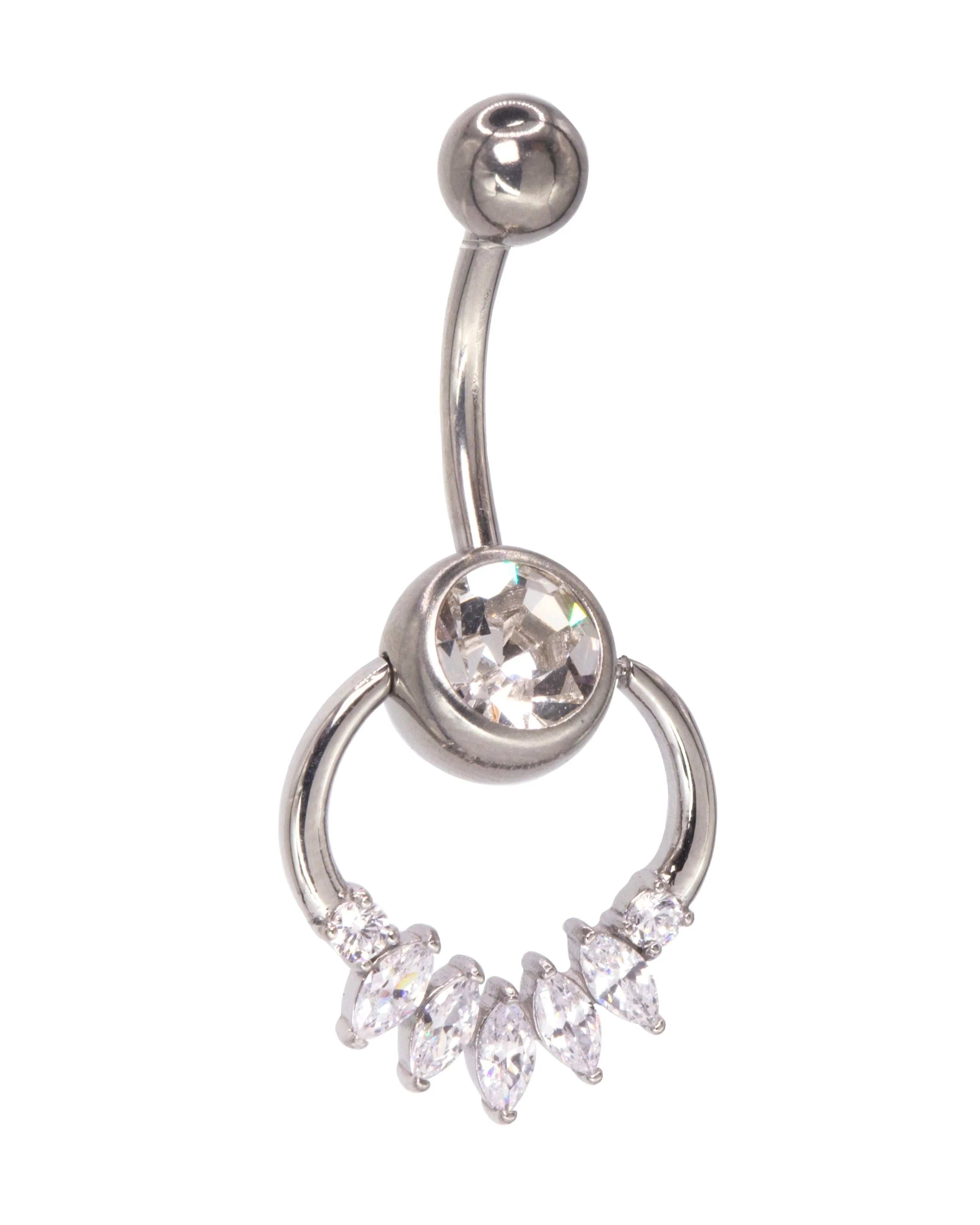 Surgical Steel Belly Button Ring - Dangly Spiky Crystals