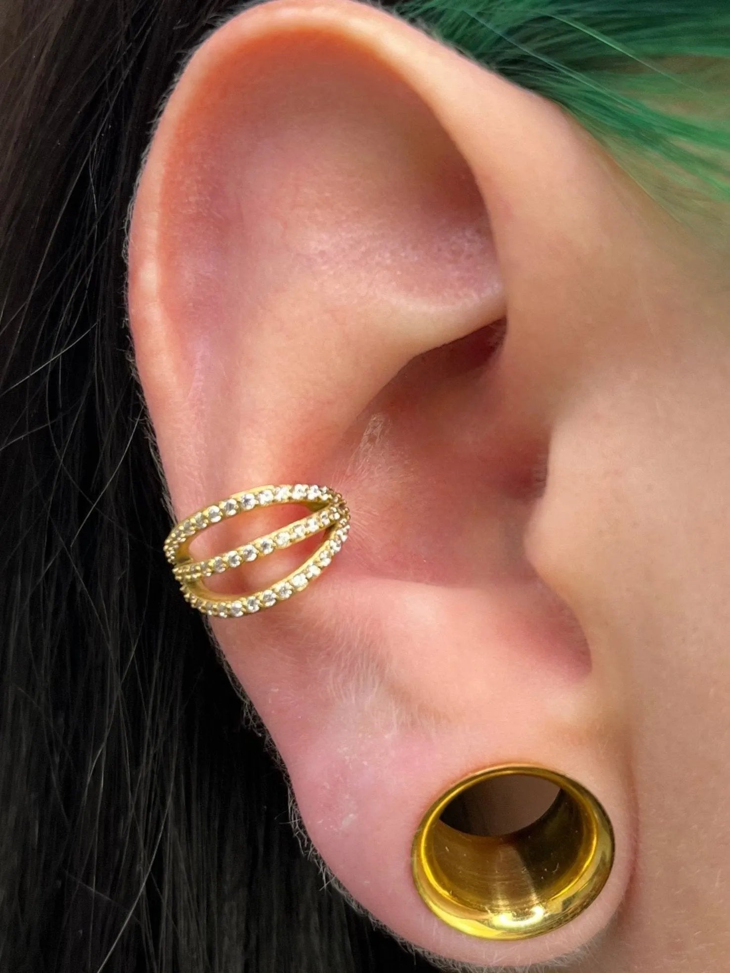 Surgical Steel Clicker Piercing Hoop - 3 Crystal Rows