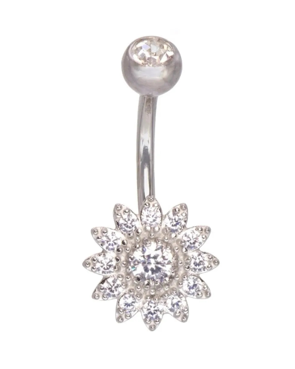 Surgical Steel Belly Button Ring - Dainty Crystal Flower