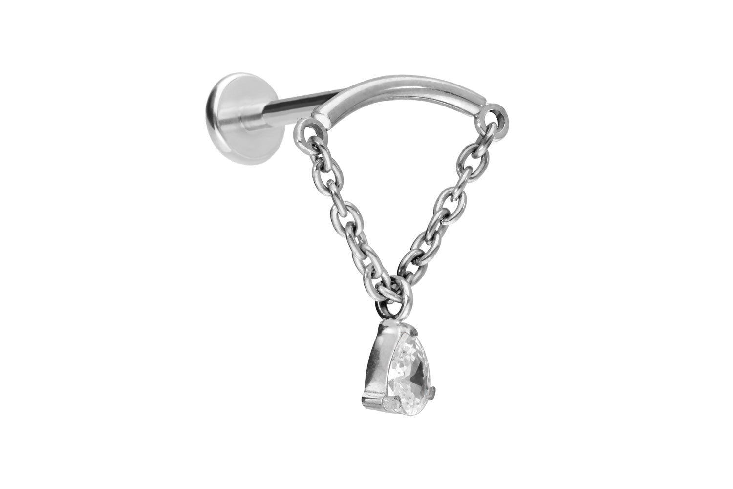 Titanium Hidden Helix Push Pin Flat Back - Floating Crystal Drop