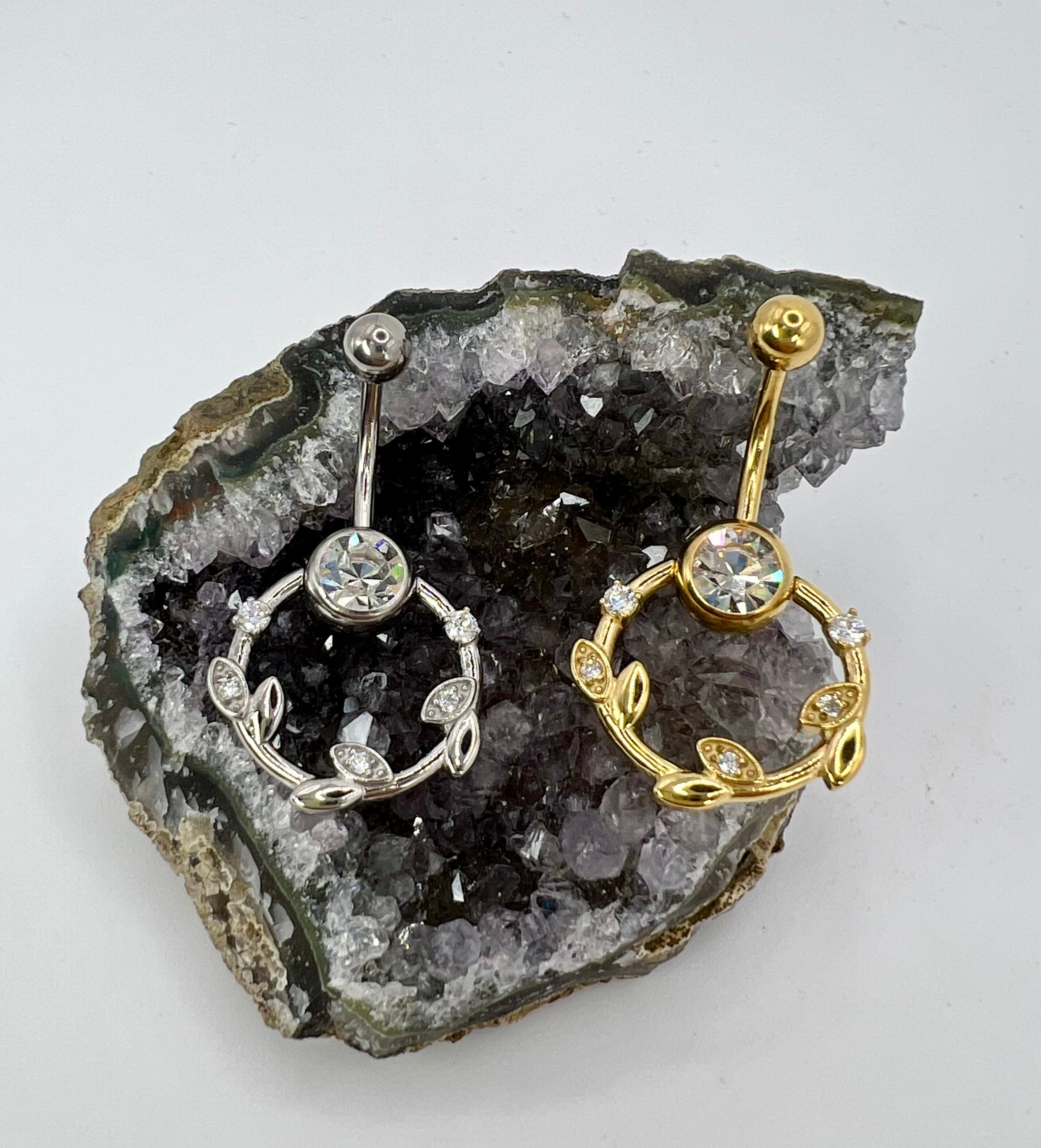 Surgical Steel Belly Button Ring - Dangly Crystal Vine