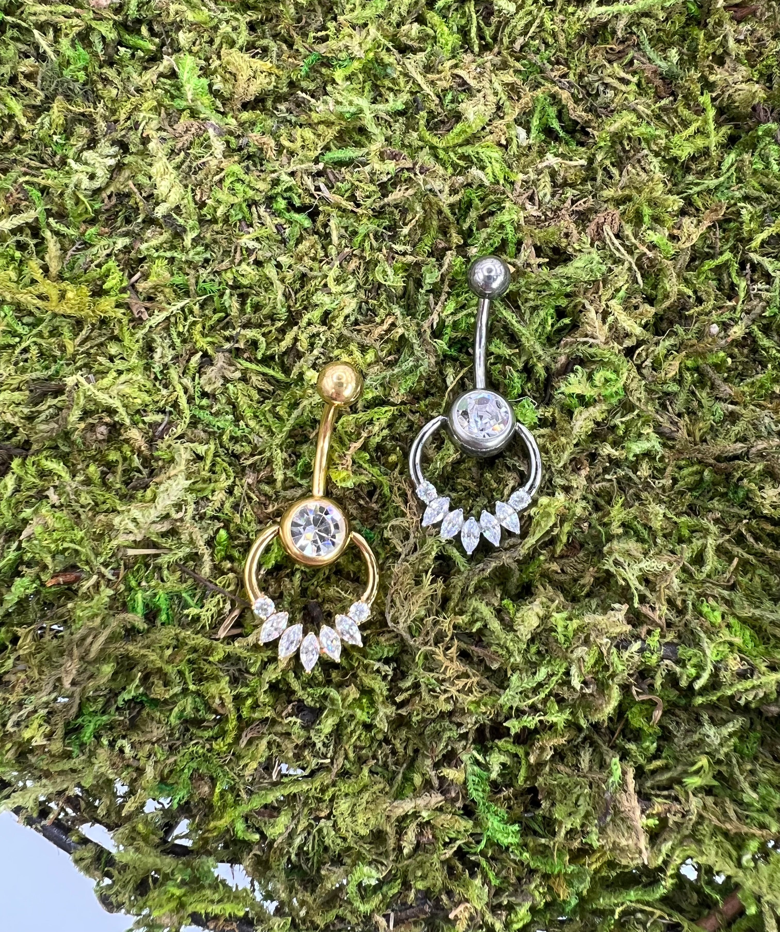 Surgical Steel Belly Button Ring - Dangly Spiky Crystals
