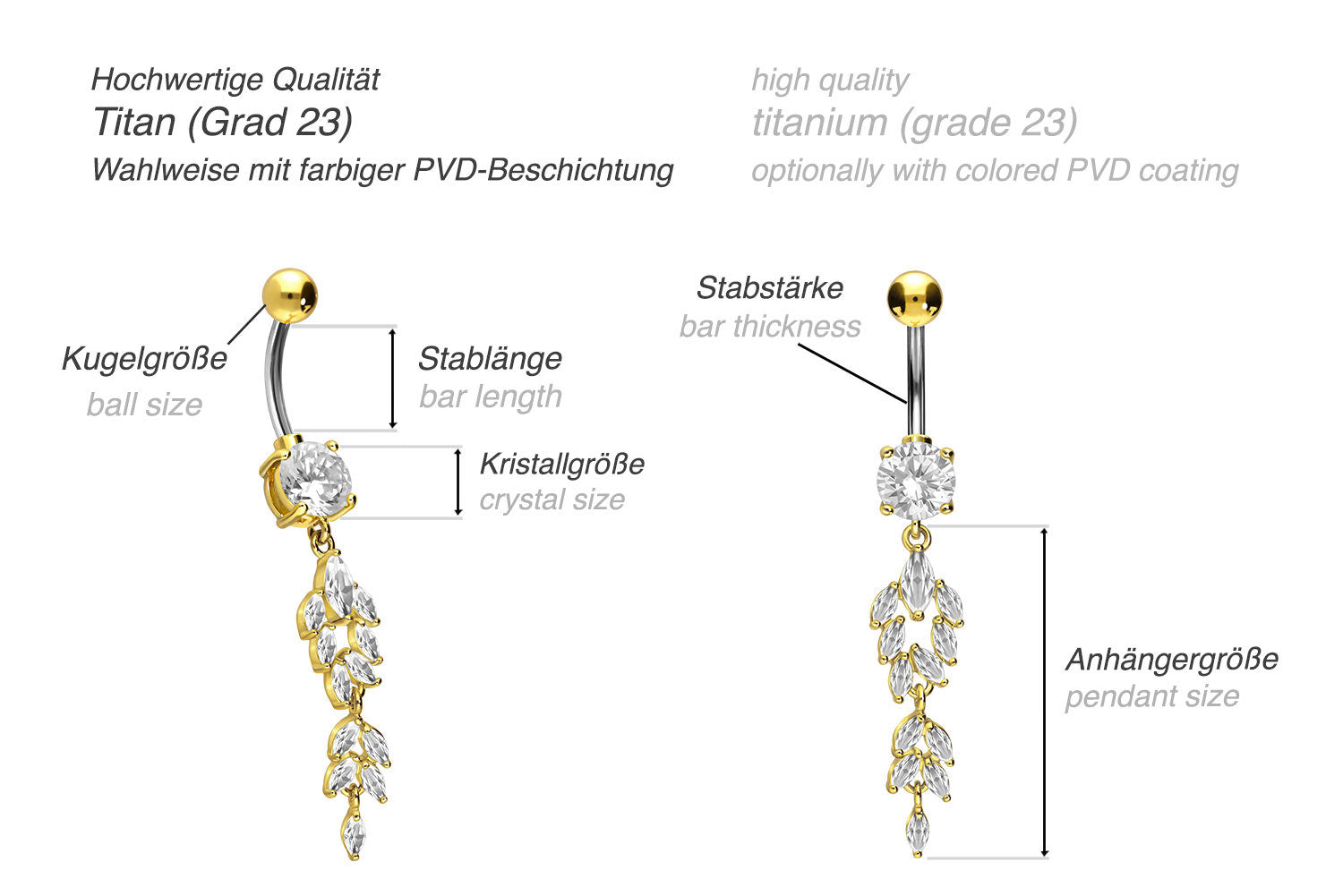 Titanium/ 925 silver - Belly Button Piercing Elegant Dangling Design