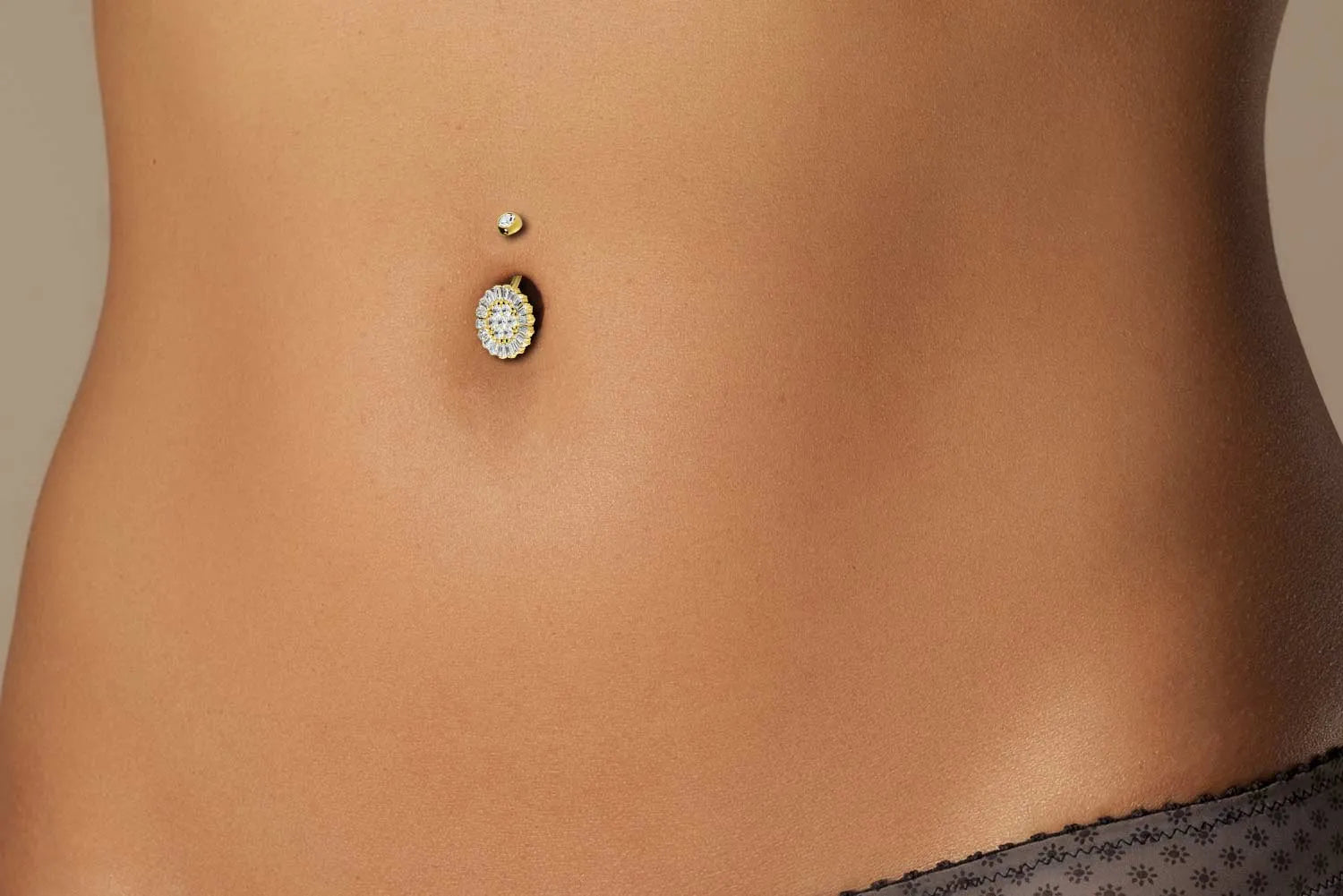 Titanium Belly Button Ring - Elegant Crystal Sun