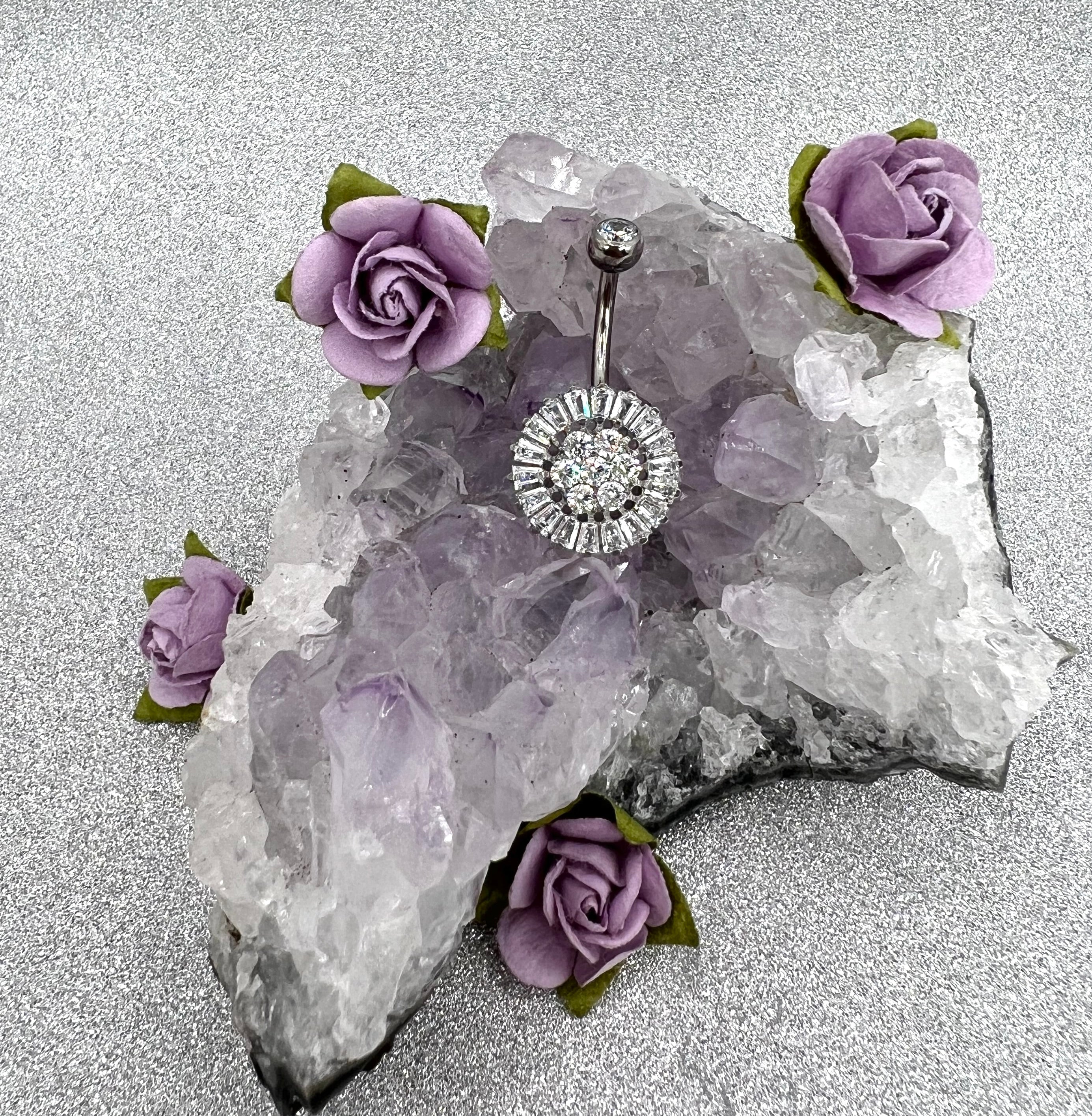 Titanium Belly Button Ring - Elegant Crystal Sun