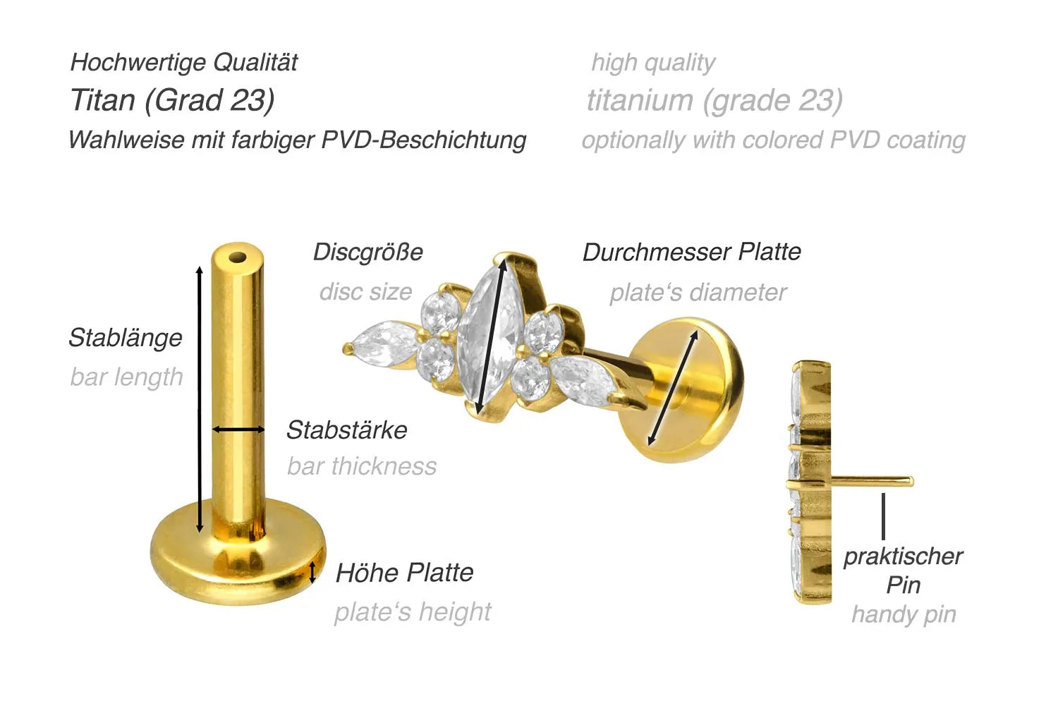 Titanium Push Pin Flat Back Stud - Royal Crystal Crown