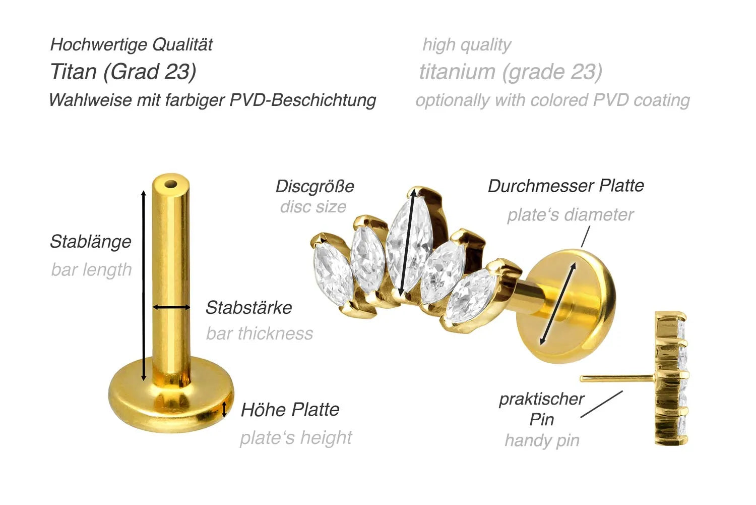 Titanium Push Pin Flat Back Stud - Dainty Crystal Tiara