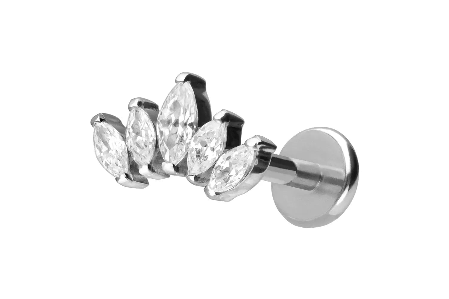 Titanium Push Pin Flat Back Stud - Dainty Crystal Tiara