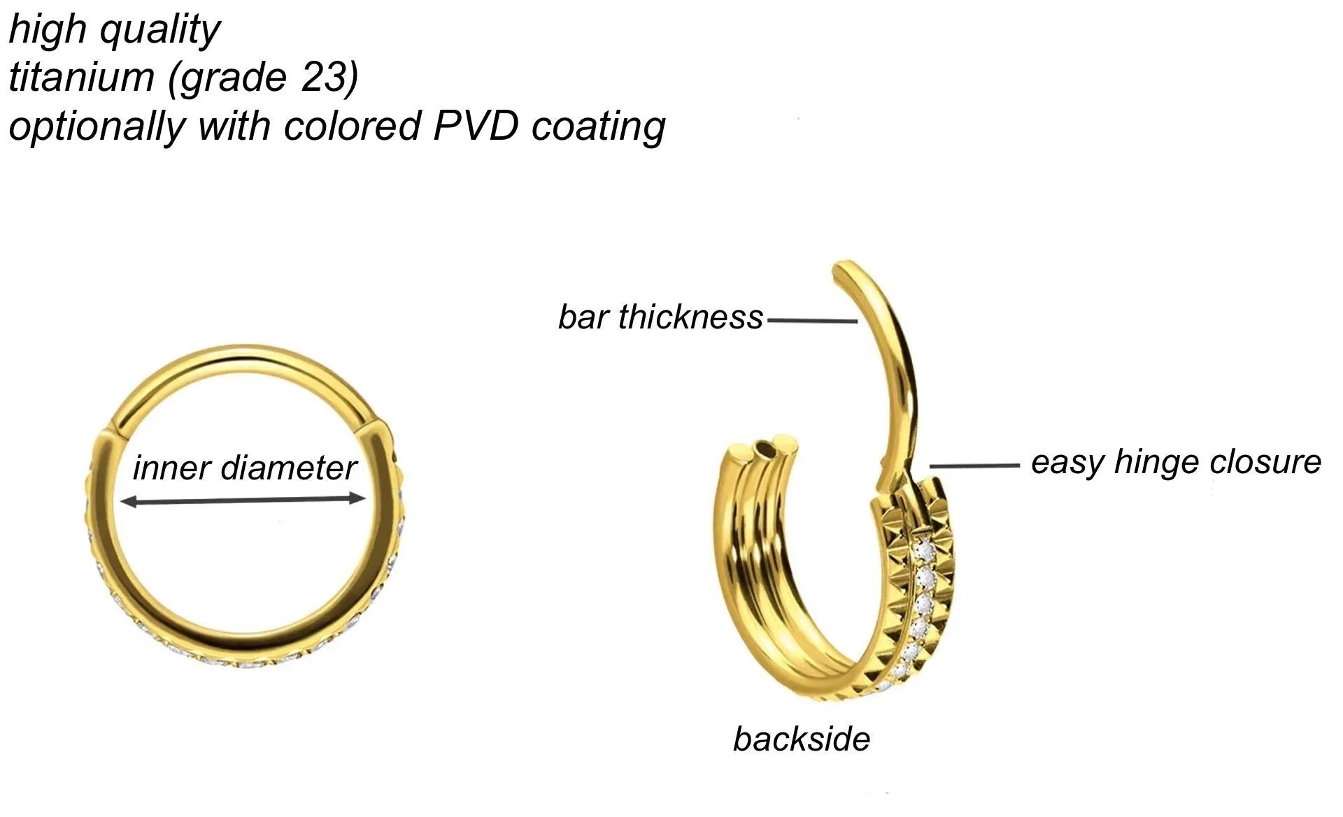 Titanium Clicker Piercing Hoop - Sparkles & Spikes