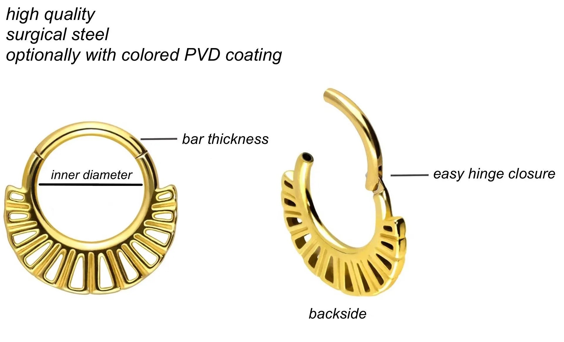 Surgical Steel Clicker Piercing Hoop - Ethnic Design
