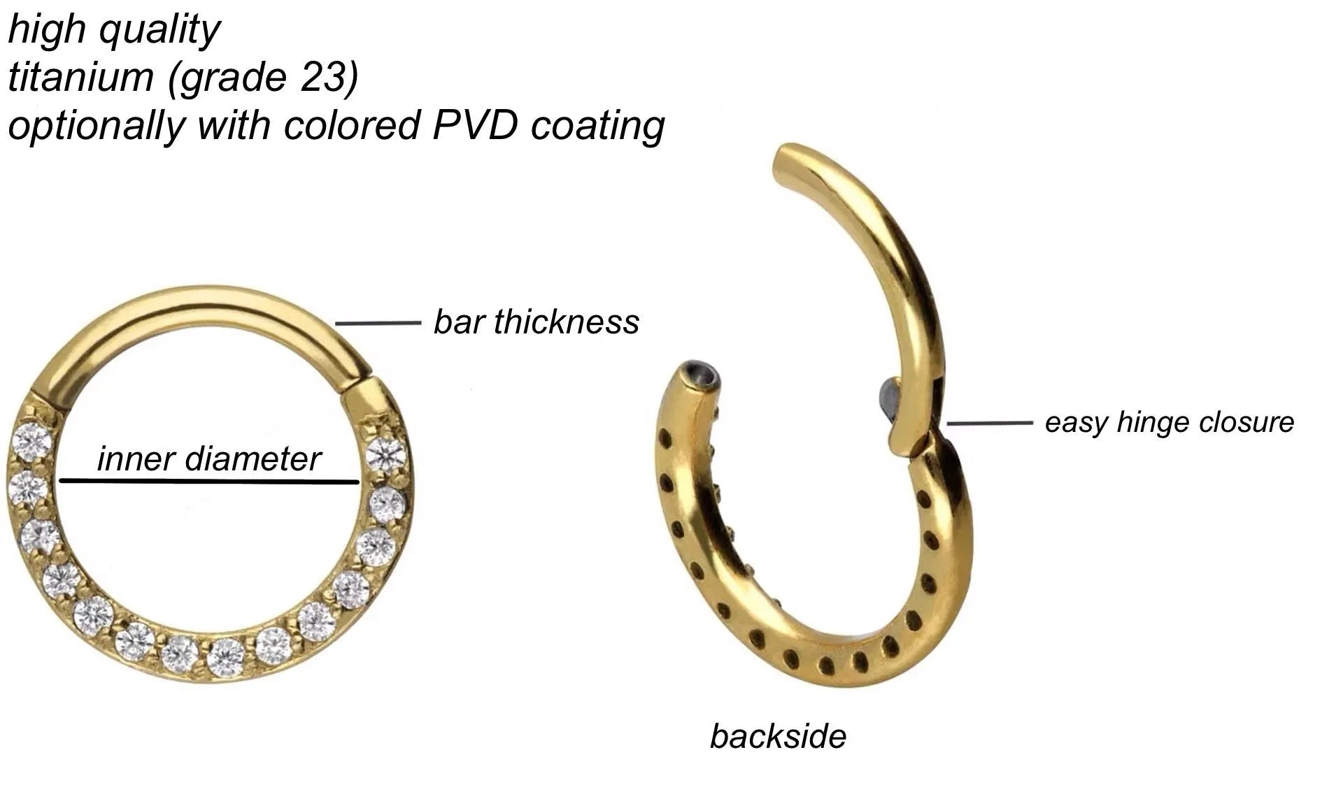Titanium Clicker Piercing Hoop - Dainty Crystals