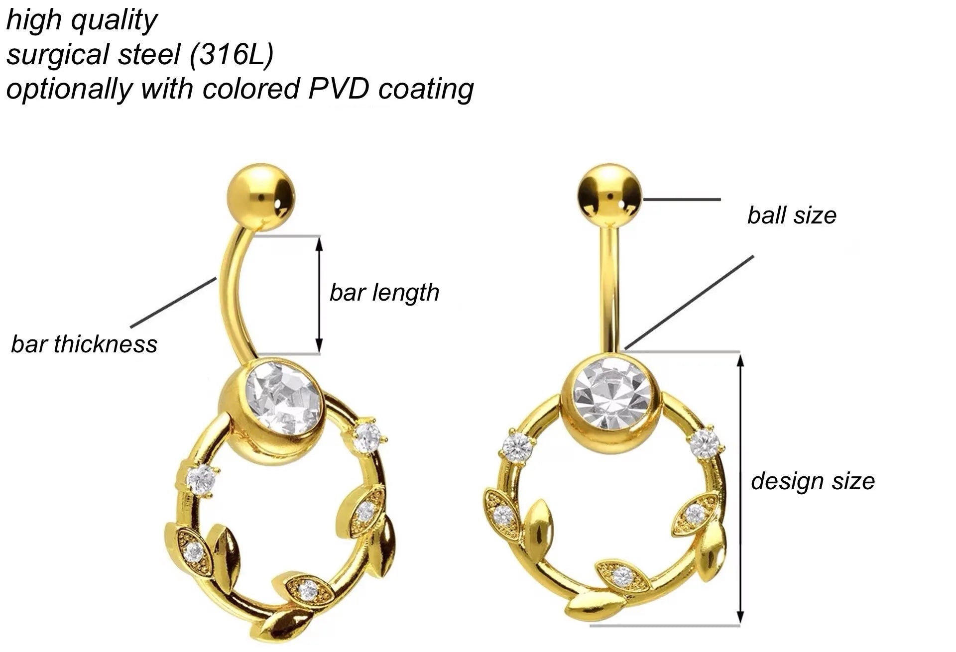 Surgical Steel Belly Button Ring - Dangly Crystal Vine