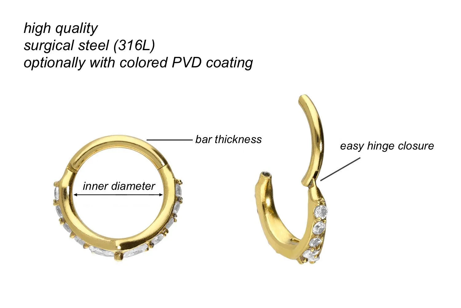 Surgical Steel Clicker Piercing Hoop - Sparkly Diadem