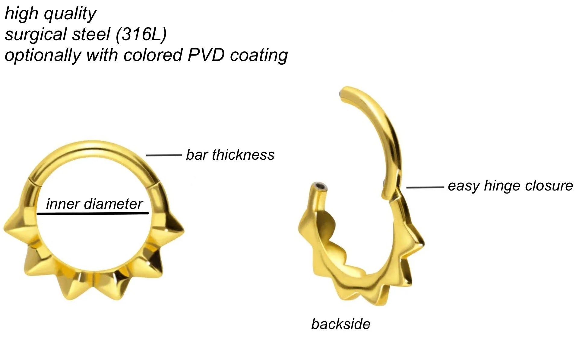Surgical Steel Clicker Piercing Hoop - Smooth Cones